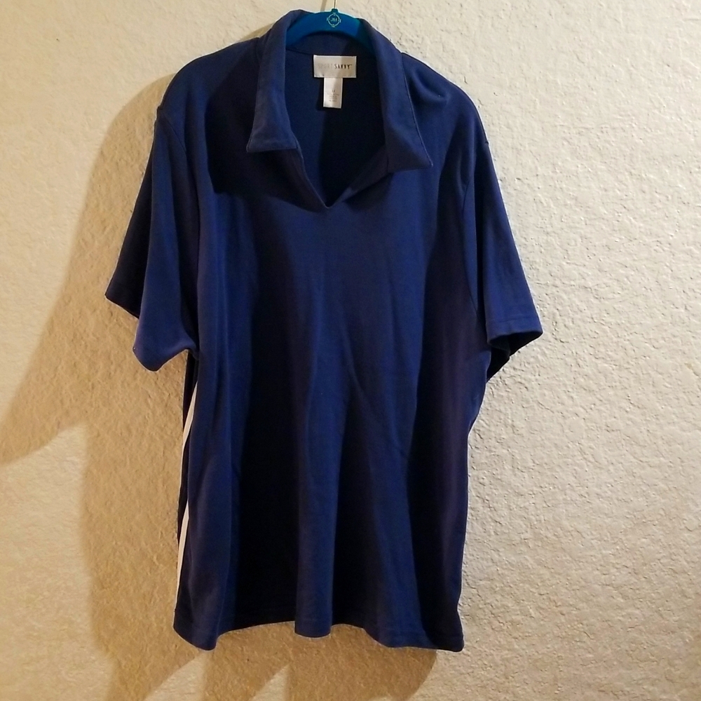 Sport Savvy V neck Short sleeve polo with side stripes